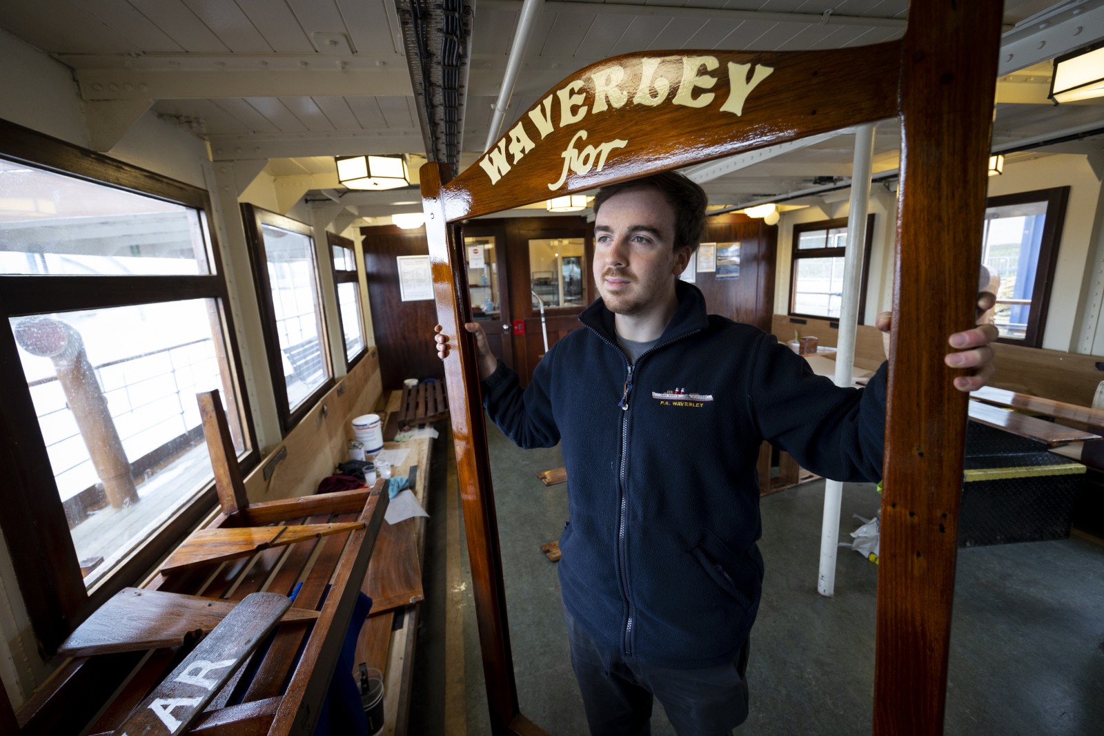 Preparing PS Waverley is a year-round operation. Purser Andrew Comrie. Photograph:  Martin Shields