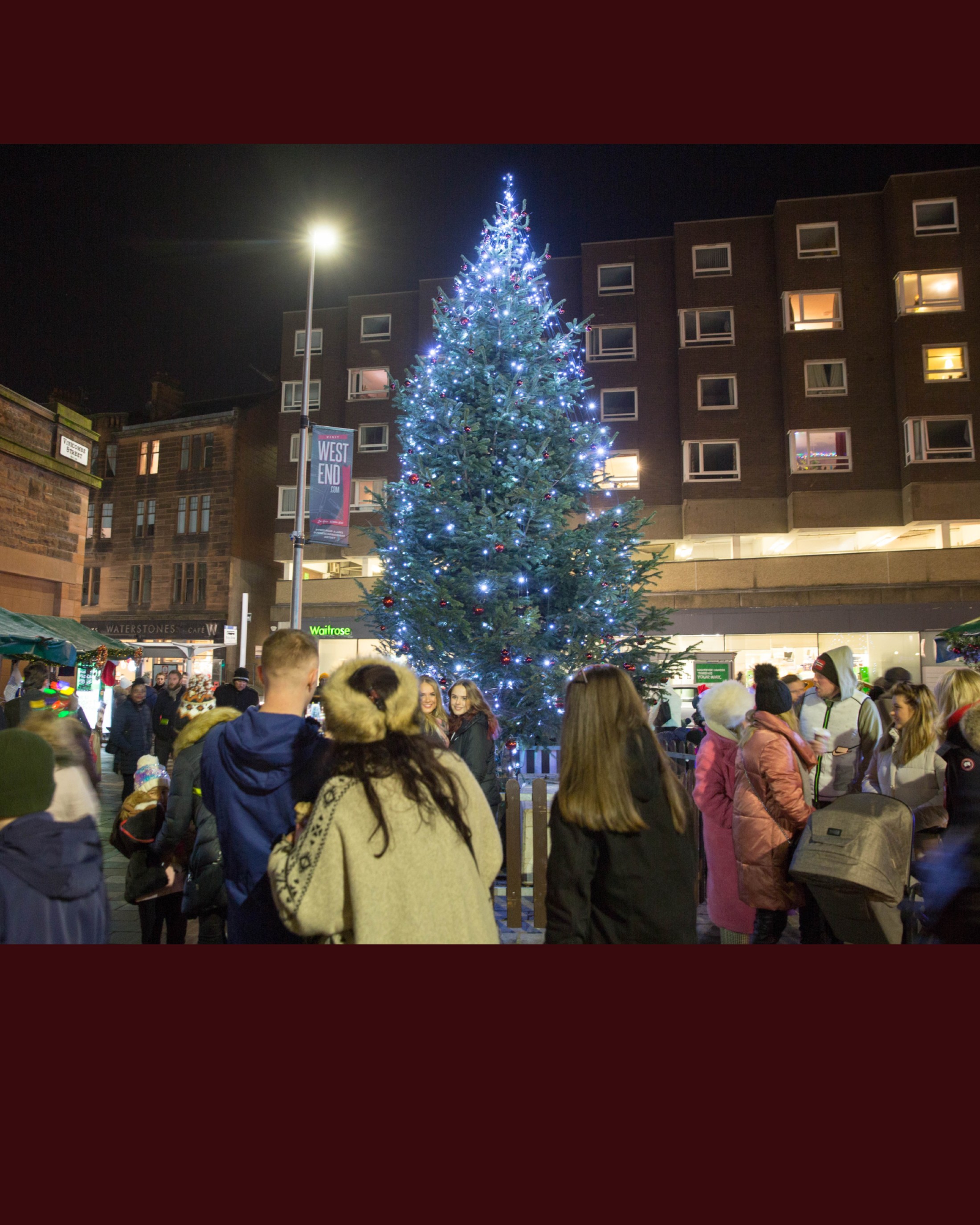 Viewpoint Byres Road and Christmas lights Glasgow West End Today