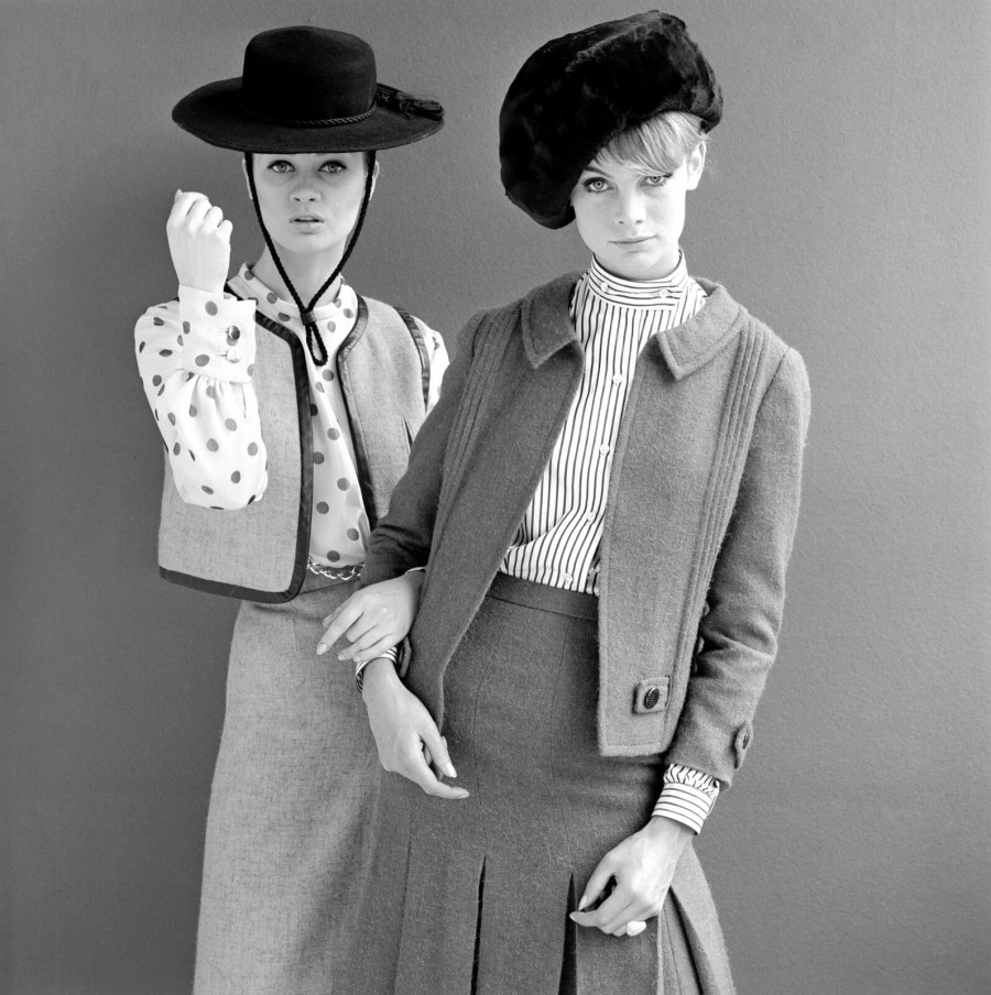 Celia Hammond modelling ‘Coal Heaver’ (left) and Jean Shrimpton (right), 1962 Photograph by John French © John French / Victoria and Albert Museum, London