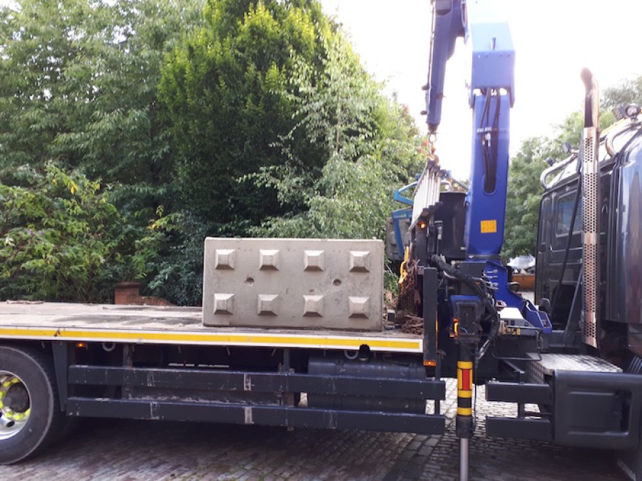  Low-loader: the two-tonne blocks were brought in the early hours 