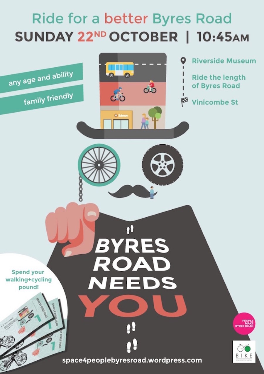  Poster: the event starts at the Riverside Museum and ends at Vinicombe Street
