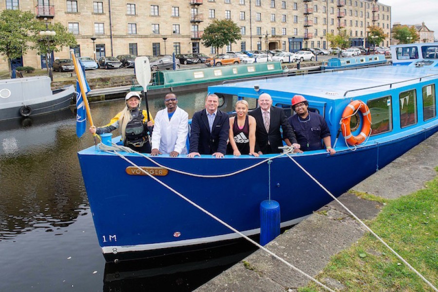  Pictured: Left to right, Shannon McCann, Edwin Gollie, Steve Dunlop (CEO of Scottish Canals), Kirsty MacDonald, Allan Sherry (Principal of Glasgow Kelvin College) & Suiluj Supe