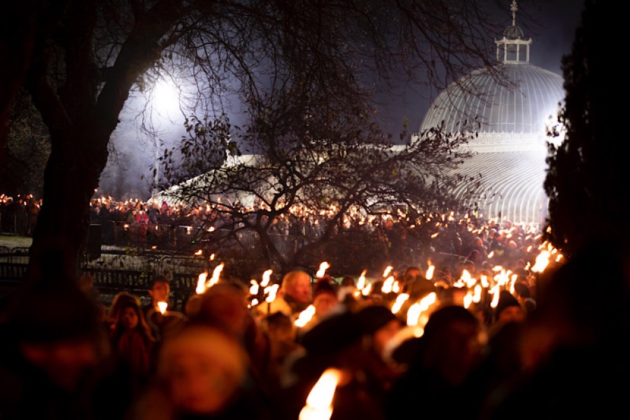  The torchlights against the Kibble Palace. Photograph by Martin Shields 