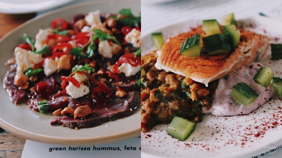  Sliced: venison carpaccio and seared salmon 