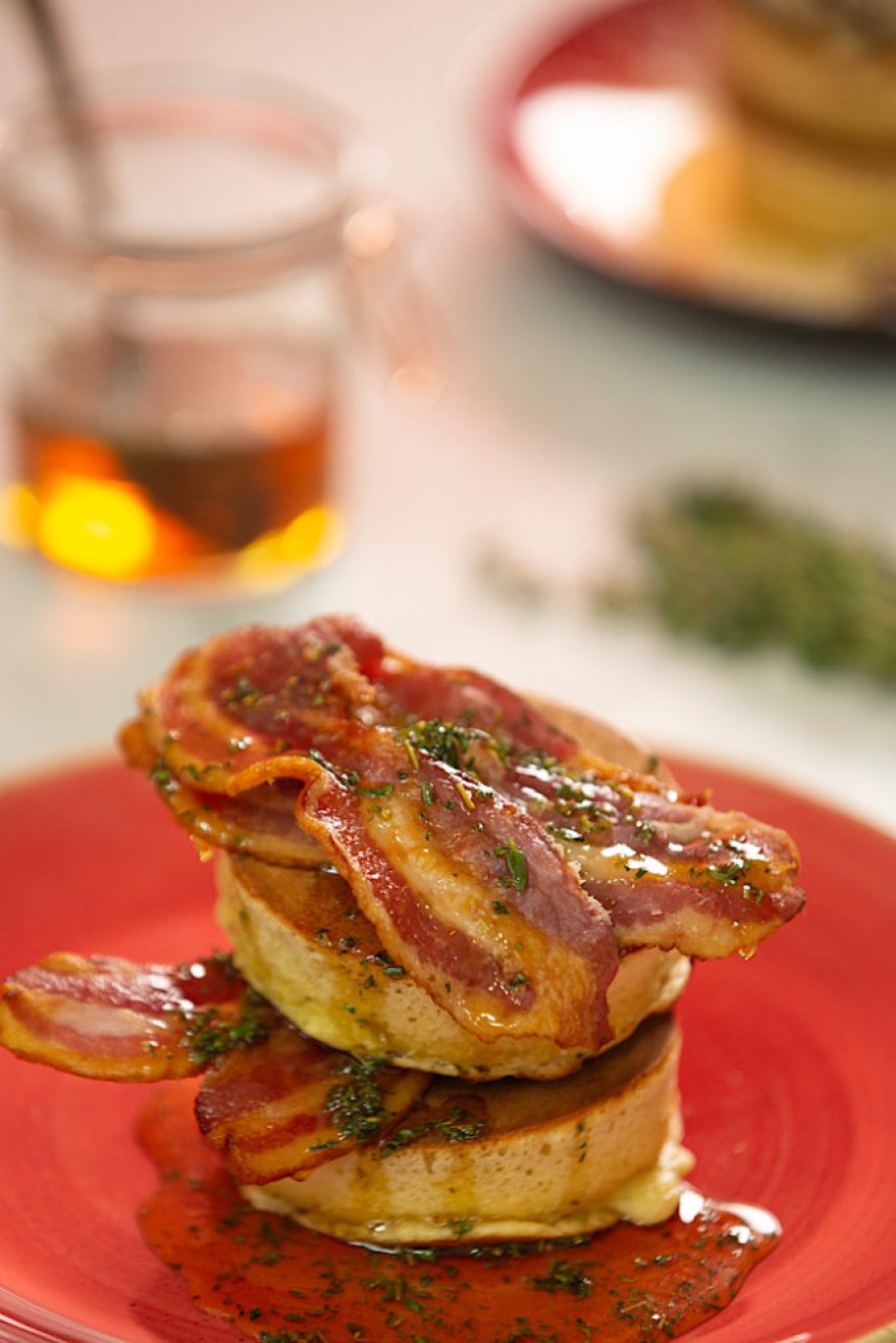 Maple cured streaky bacon with thyme syrup. 