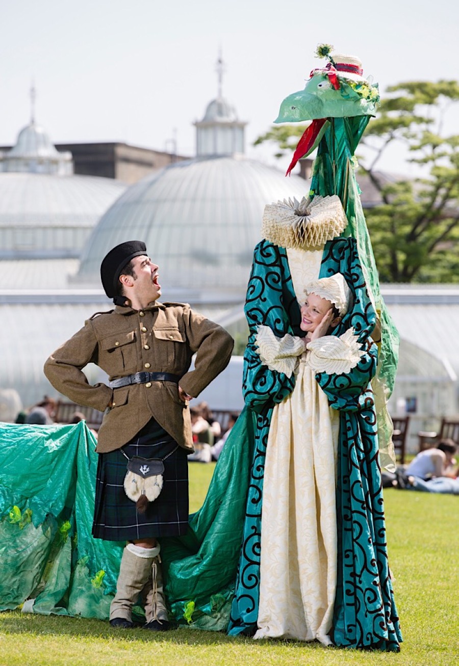  Pictured: Theatre Presto presents 'McAlister in Wonderland' (left to right) Aiden McColl as McAlister, Laurin C Moore as  Mary Queen of Scots and Preston Clare as Nessie. Photo credit: Martin Shields