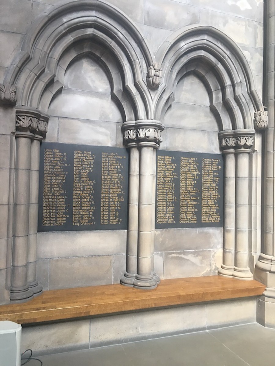 Honour: some of the existing panels of names at the Memorial Chapel 