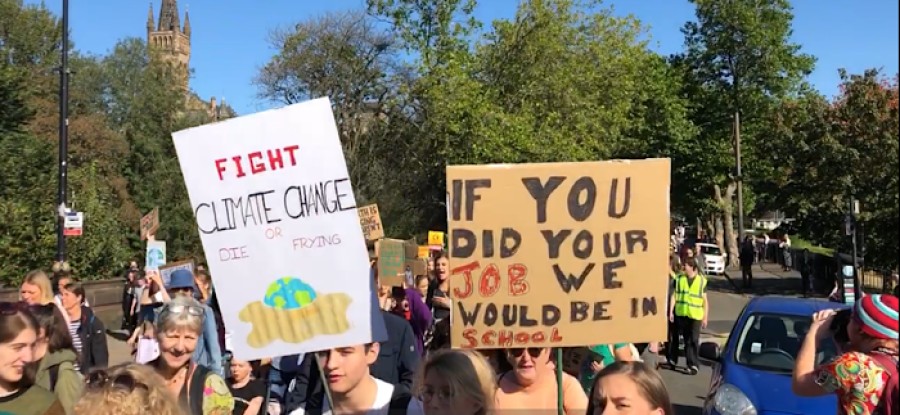 Climate marchers gathered in Sept 2019 in Kelvingrove Park