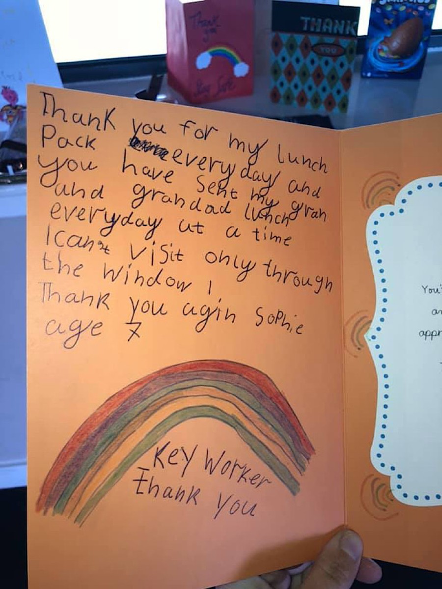  A thank you letter sent to the trust team providing the meals.