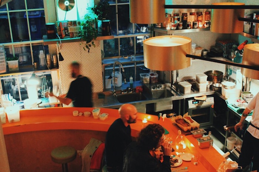 Ambience: the space is mellow with a tangerine orange worktop