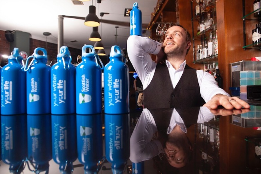  Balancing act: Mo Clark from Kained with Scottish Water branded bottles at Lebowskis in Glasgow