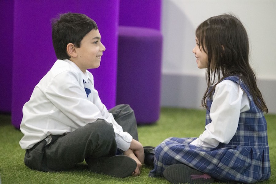  Relax: Rohan Karve and Sarah Denis, Primary 3 Kelvinside Academy pair up for a mindfulness exercise