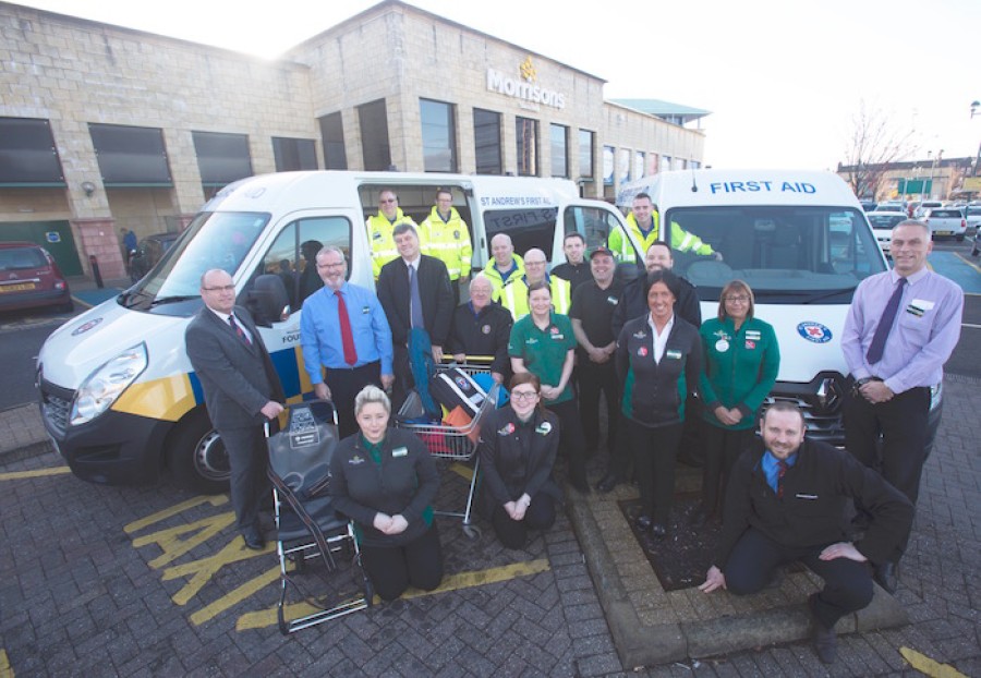  Pictured: St Andrews volunteers and Morrisons staff with Stuart Collison CEO St Andrews and David Nelson Morrisons store manager. Photo credit: Mark Gibson