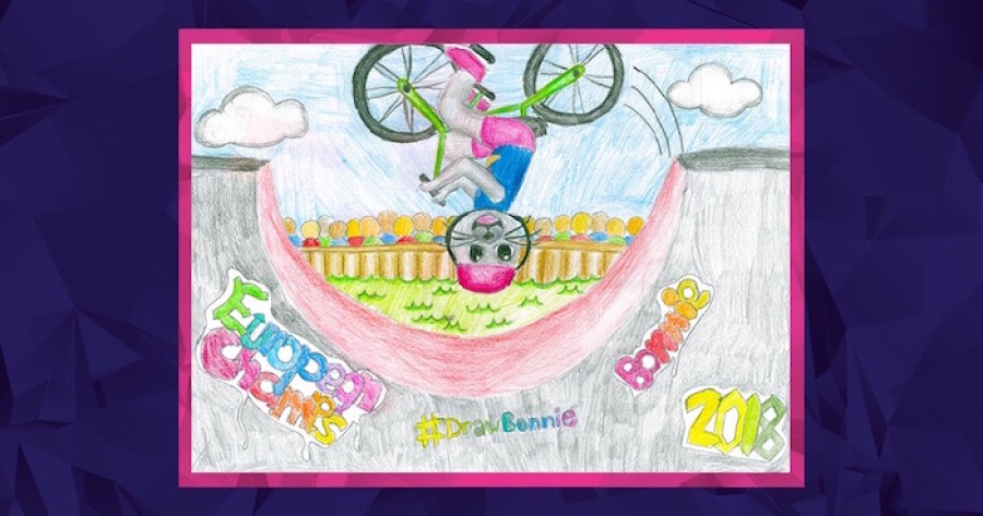  Winning: Rachel's drawing of Bonnie on a bike was inspired by the new BMX track taking shape near her home