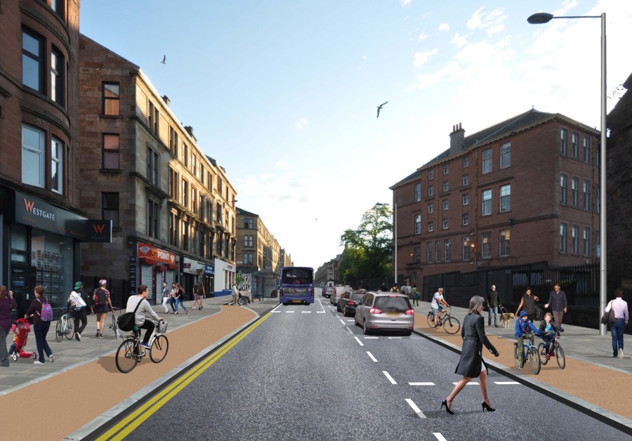 Cycle lanes are shown either side of the road in this impression