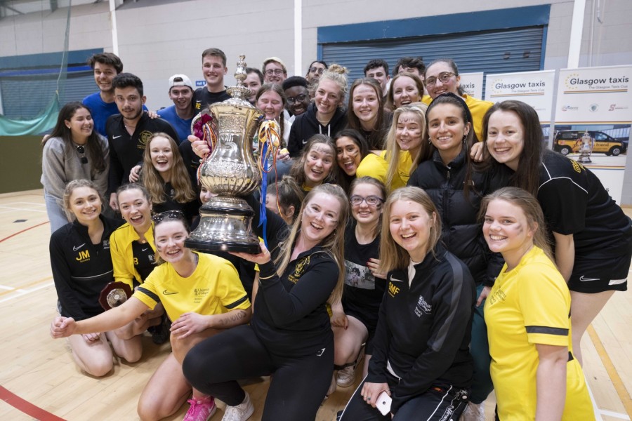 Glasgow University lift the coveted Glasgow Taxis Cup. Photo: Martin Shields