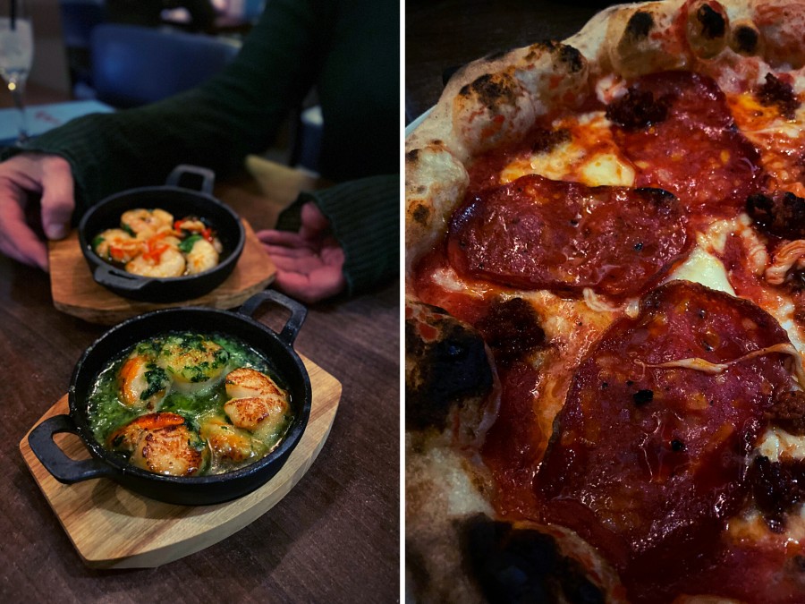 Prawns, scallops and fresh pizza