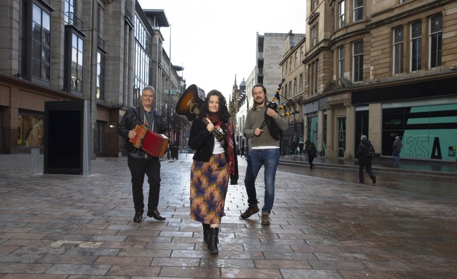 Celtic Connections performers piper Ross Ainslie and Louisiana father-daughter duo Dirk and Amelia Powell